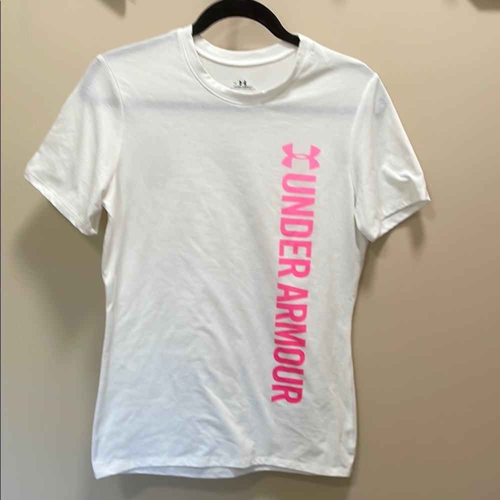 Under Armour White Tee with Pink Logo